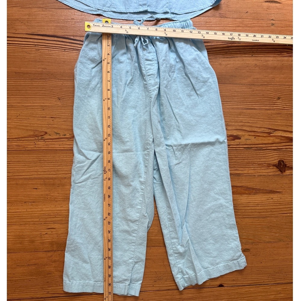 Erika Linen Blend Set Womens Blue Excellent Embroidered Button Up Crop SIZE L - Picture 6 of 6